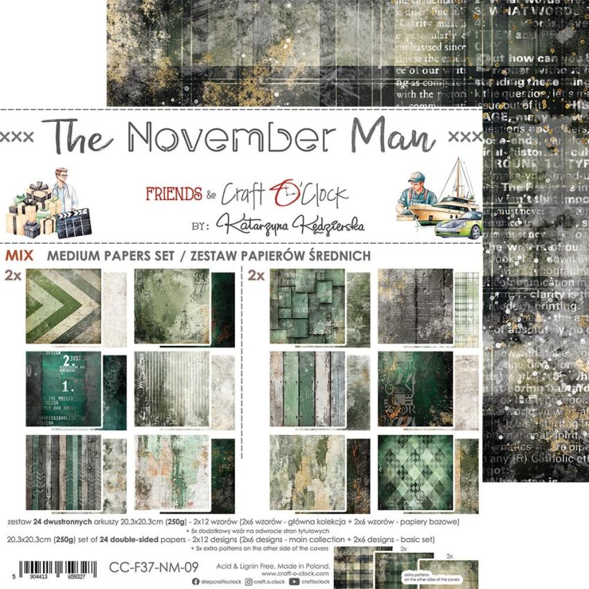 Craft OClock - Designpapier "The November Man" Medium Paper Pack 8x8 Inch - 24 Bogen