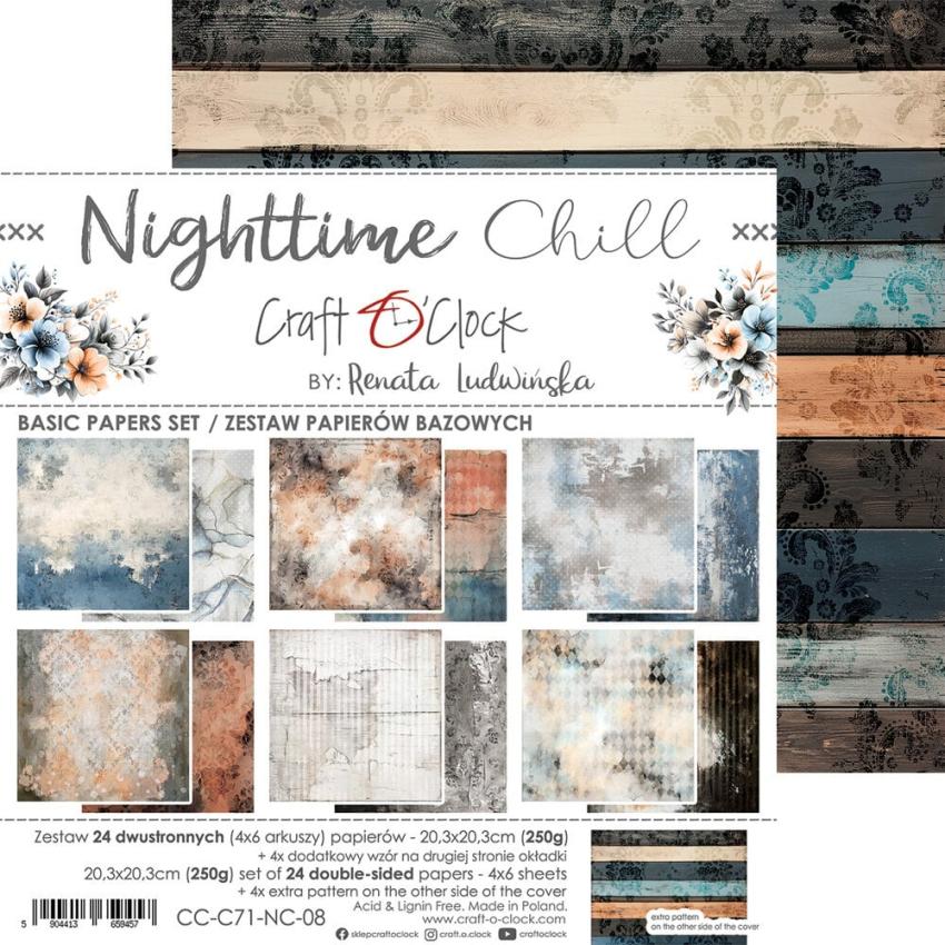 Craft OClock - Designpapier "Nighttime Chill" Medium Paper Pack 8x8 Inch - 24 Bogen