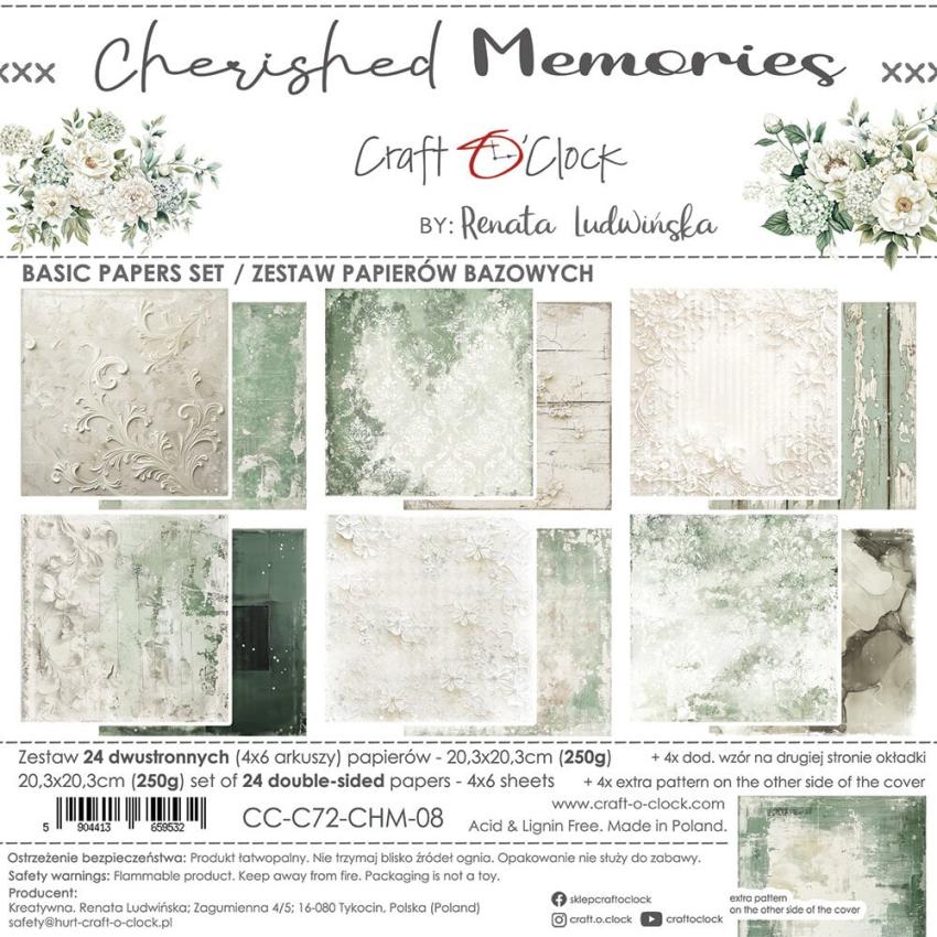 Craft OClock - Designpapier "Cherished Memories" Basic Paper Pack 8x8 Inch - 24 Bogen