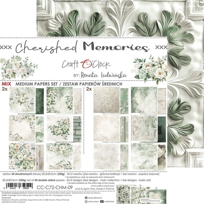 Craft OClock - Designpapier "Cherished Memories" Medium Paper Pack 8x8 Inch - 24 Bogen