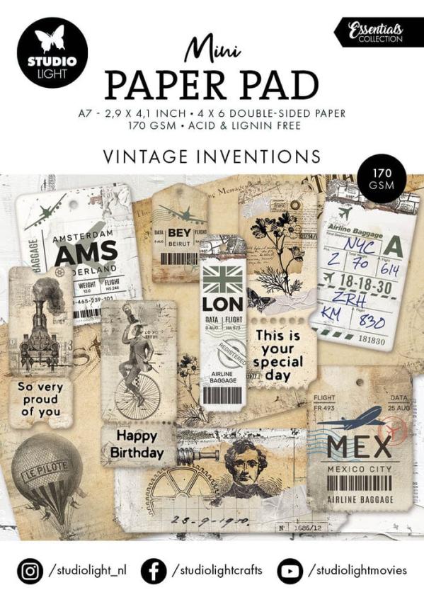 Studio Light - Designpapier "Vintage Inventions" Mini Paper Pad A7 - 24 Bogen