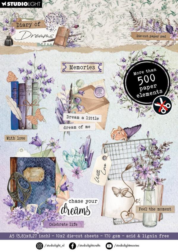 Studio Light - Stanzteile "Diary of Dreams" Die Cut Block - 20 Bogen