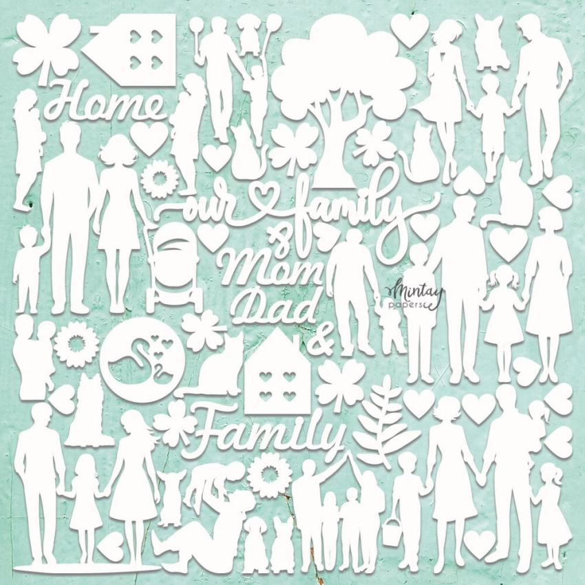 Mintay Papers - Stanzteile "Family" Chipboard - Chippies Decor 12x12 Inch