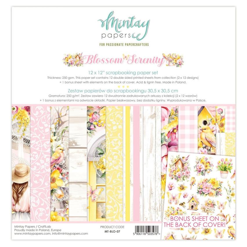 Mintay Papers - Designpapier "Blossom Serenity" Scrapbooking Paper Pad 12x12 Inch - 12 Bogen