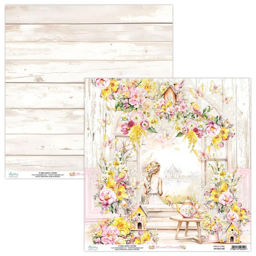 Mintay Papers - Designpapier "Blossom Serenity" Scrapbooking Paper Pad 12x12 Inch - 12 Bogen