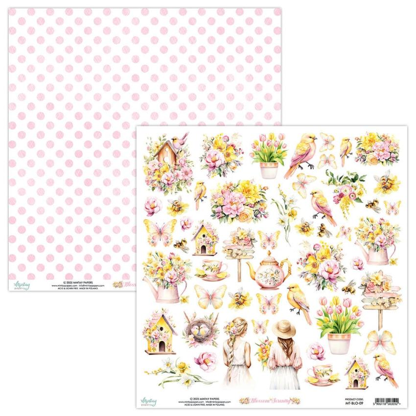 Mintay Papers - Designpapier "Blossom Serenity" Scrapbooking Paper Pad 12x12 Inch - 12 Bogen