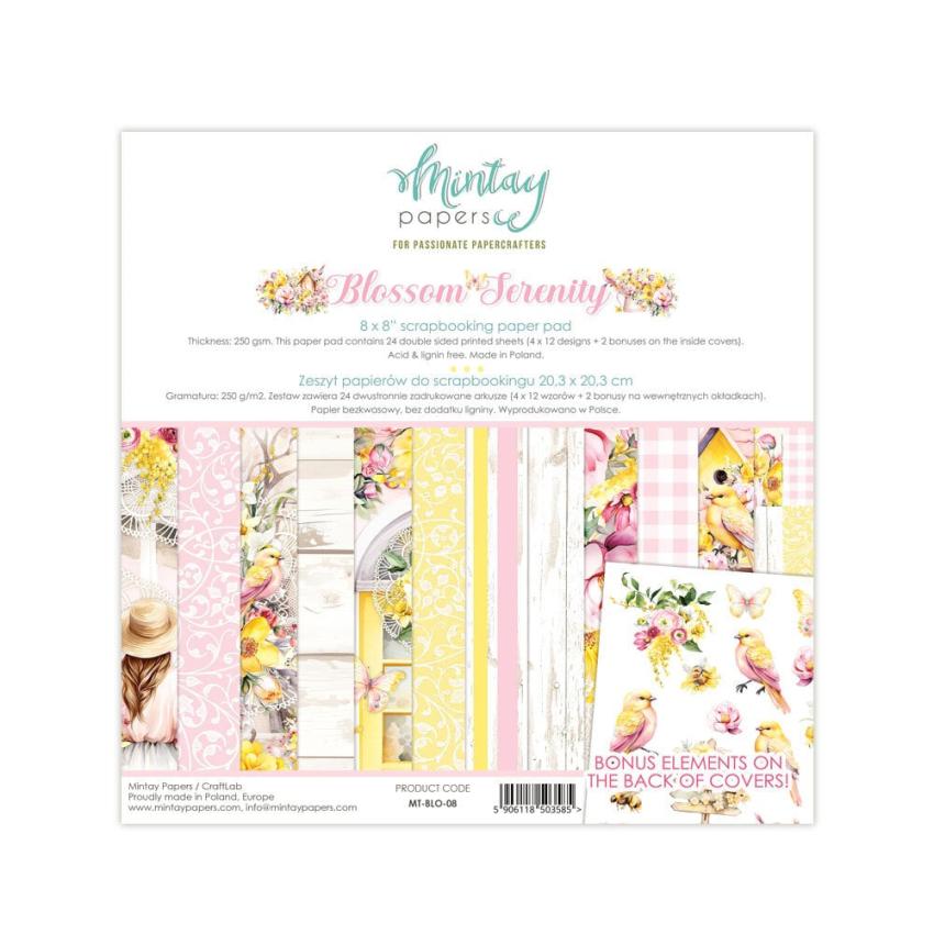 Mintay Papers - Designpapier "Blossom Serenity" Scrapbooking Paper Pad 8x8 Inch - 24 Bogen