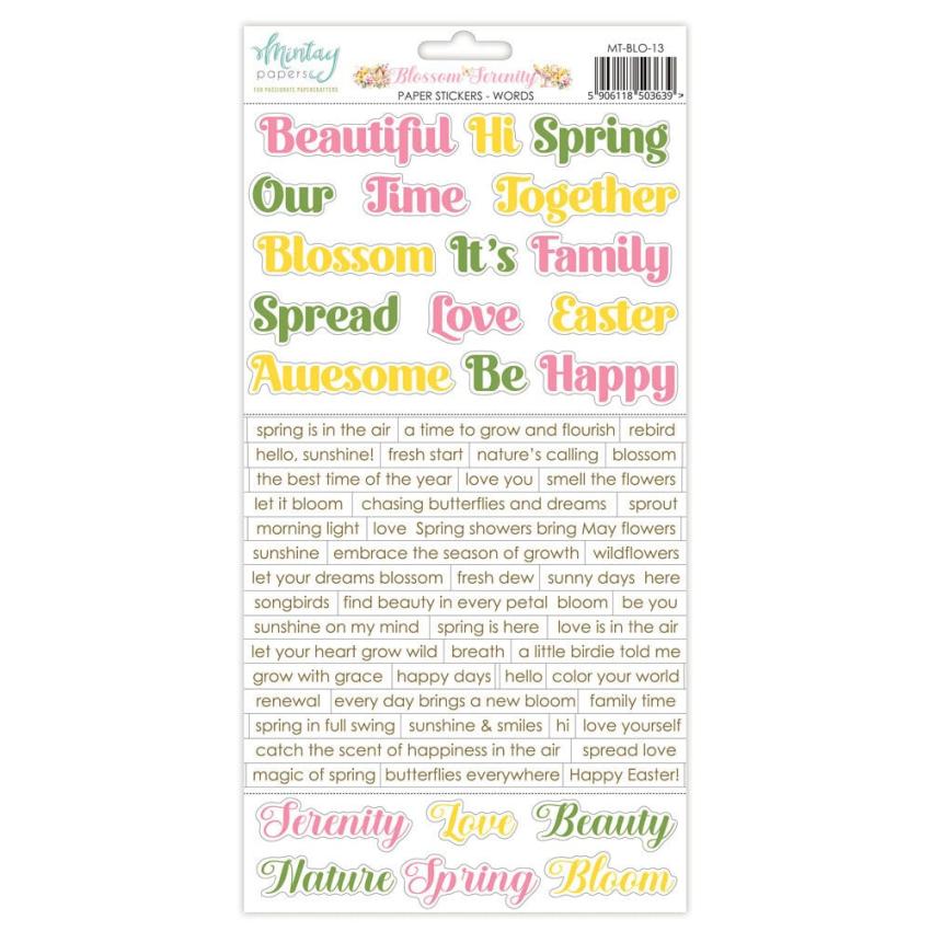 Mintay Papers - Aufkleber "Blossom Serenity" Paper Sticker Words 6x12 Inch