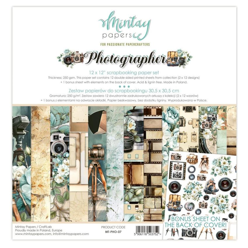 Mintay Papers - Designpapier "Photographer" Scrapbooking Paper Pad 12x12 Inch - 12 Bogen