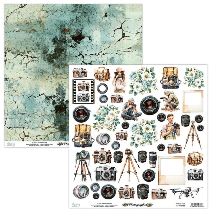 Mintay Papers - Designpapier "Photographer" Scrapbooking Paper Pad 12x12 Inch - 12 Bogen