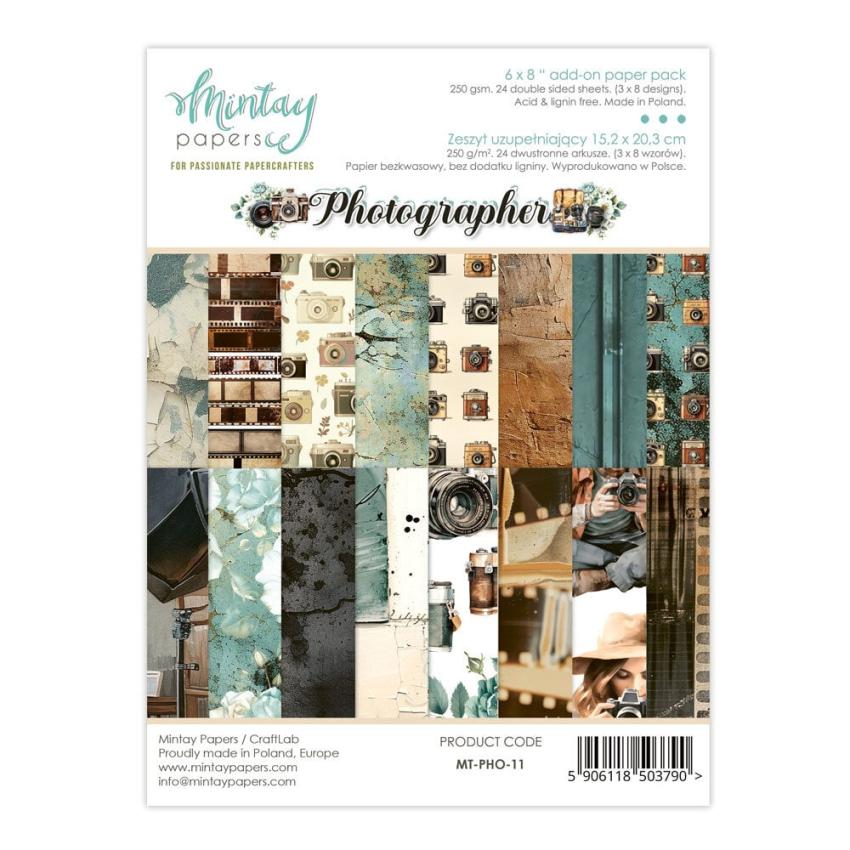 Mintay Papers - Designpapier "Photographer" Add-On Paper Pack 6x8 Inch - 24 Bogen