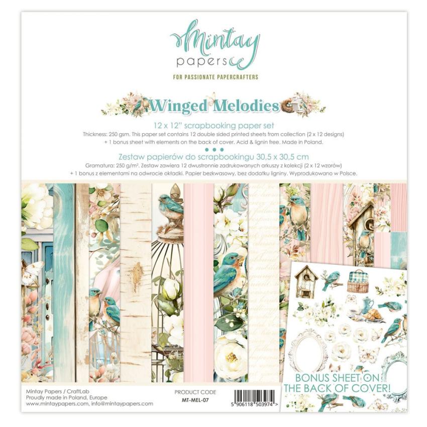 Mintay Papers - Designpapier "Winged Melodies" Scrapbooking Paper Pad 12x12 Inch - 12 Bogen