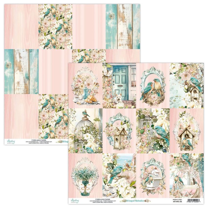 Mintay Papers - Designpapier "Winged Melodies" Scrapbooking Paper Pad 12x12 Inch - 12 Bogen