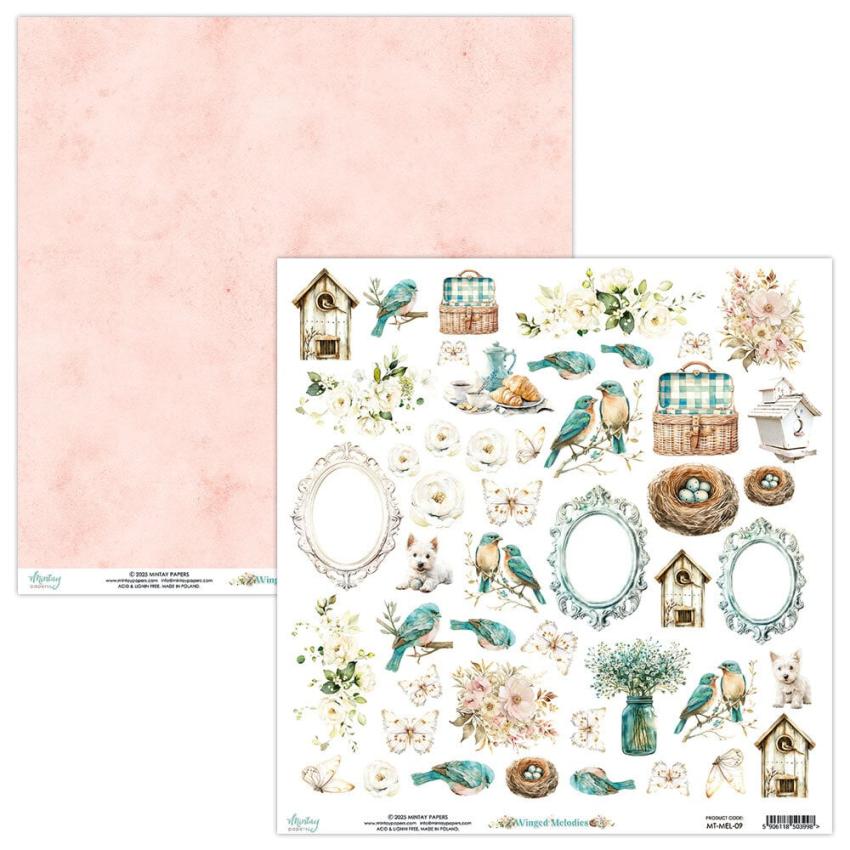 Mintay Papers - Designpapier "Winged Melodies" Scrapbooking Paper Pad 12x12 Inch - 12 Bogen