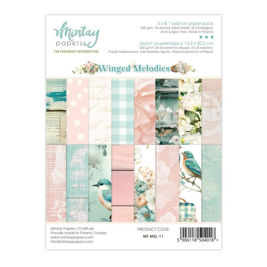 Mintay Papers - Designpapier "Winged Melodies" Add-On Paper Pack 6x8 Inch - 24 Bogen