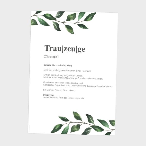 Definitionsposter "Trauzeuge 2 | Geschenkidee | Personalisiert  | individuelles Bild | Wörterbuch