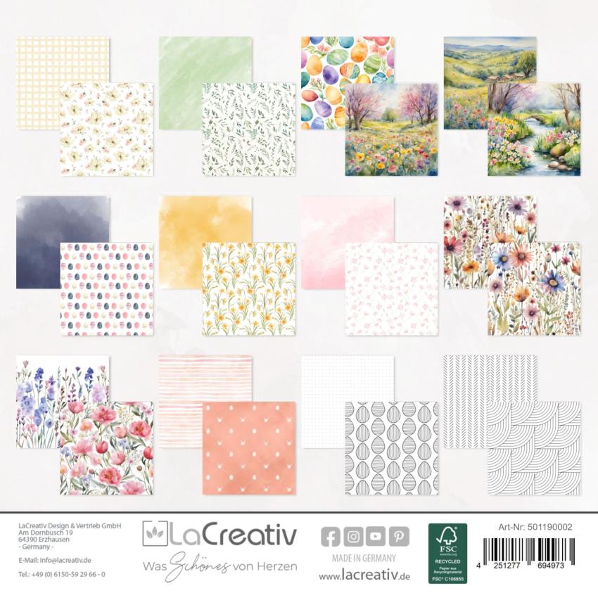 Gratis ab 80 € - LaCreativ - Designpapier "Frühlings-Oster Mix" Paper Pack 6x6" - 24 Bogen