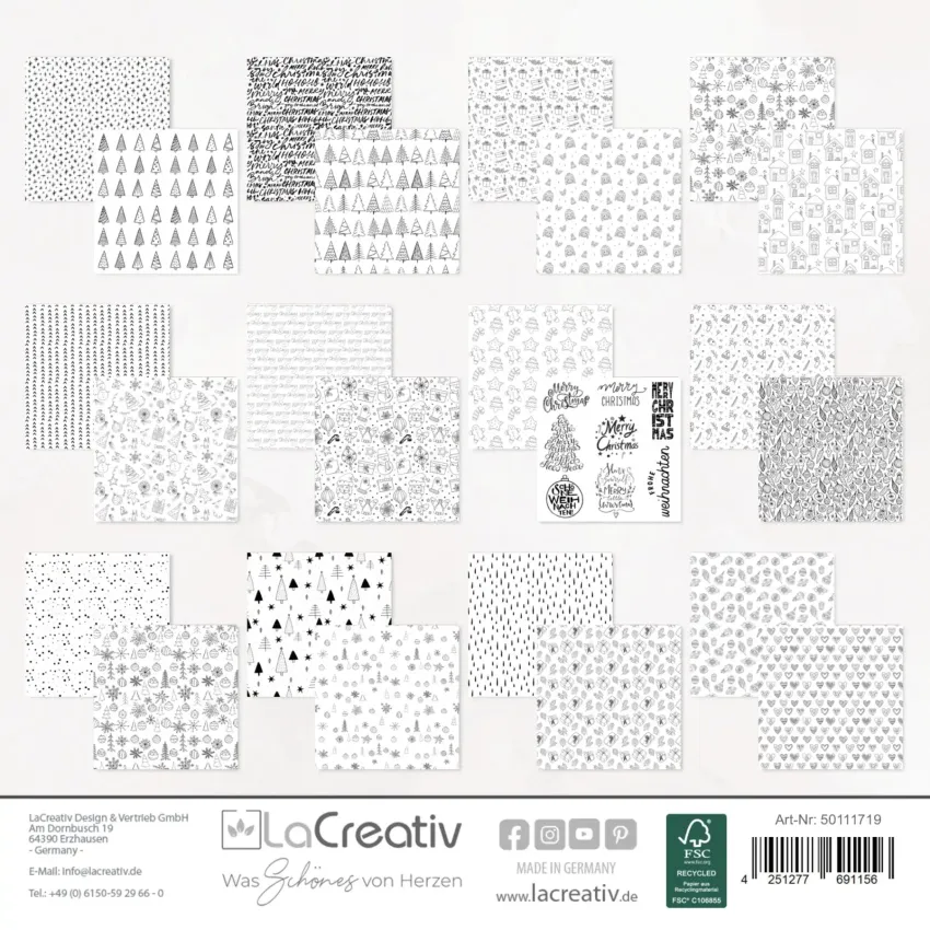 LaCreativ - Designpapier "X-Mas Black & White" Paper Pack 6x6" - 24 Bogen