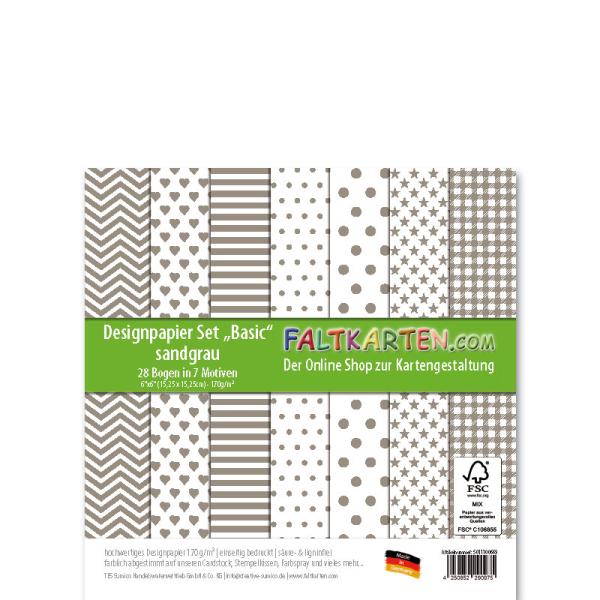 Designpapier 6"x6" 170gr "Basic Set" in sandgrau