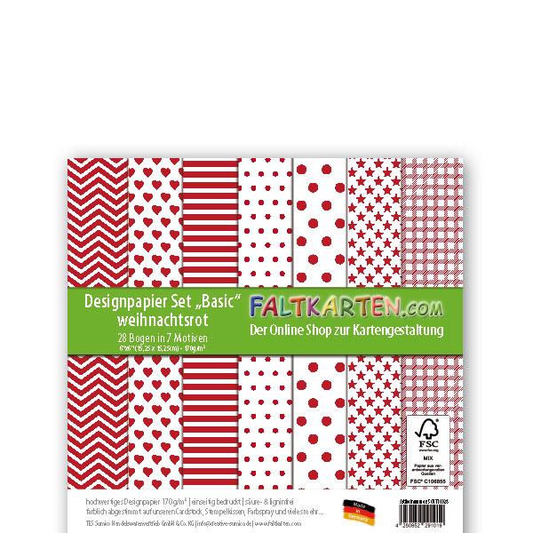 Designpapier 6"x6" 170gr "Basic Set" in weihnachtsrot