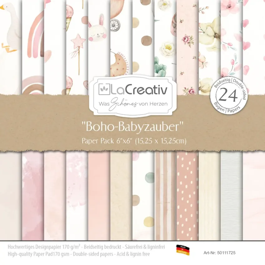 LaCreativ - Designpapier "Boho-Babyzauber" Paper Pack 6x6" - 24 Bogen