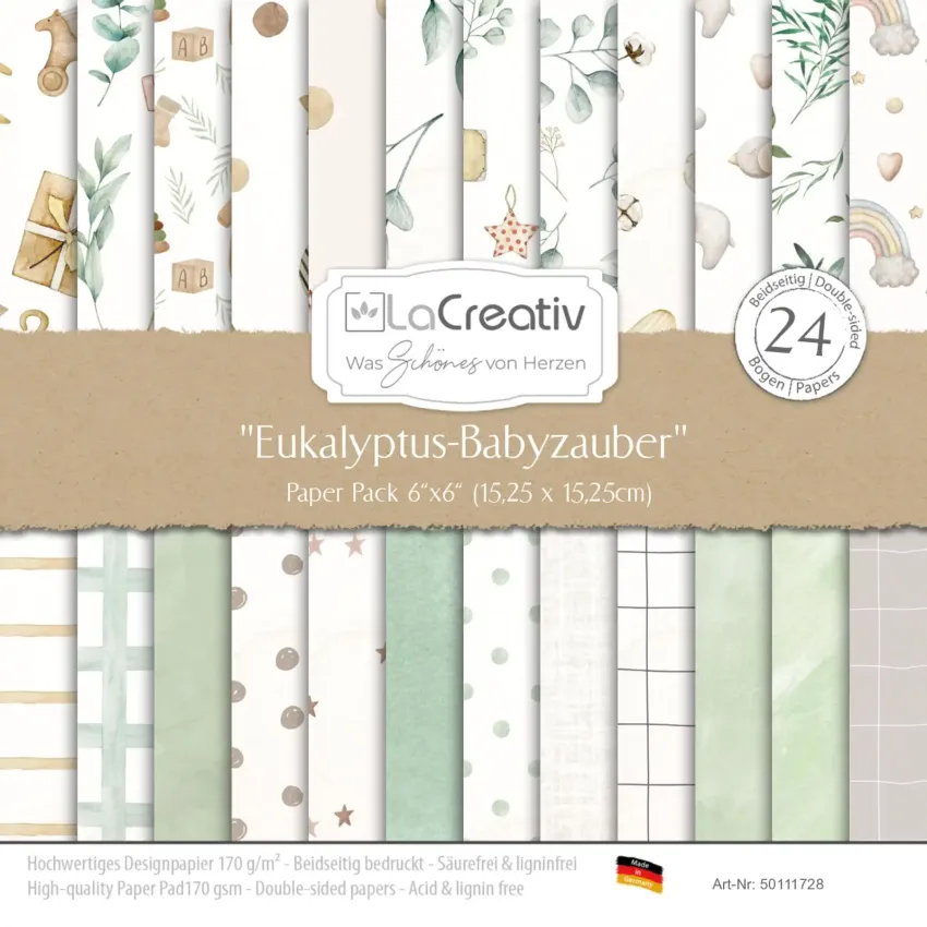 LaCreativ - Designpapier "Eukalyptus-Babyzauber" Paper Pack 6x6" - 24 Bogen