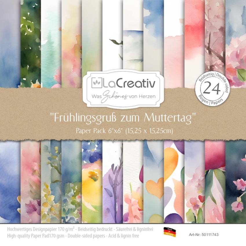 LaCreativ - Designpapier "Frühlingsgruß zum Muttertag" Paper Pack 6x6" - 24 Bogen