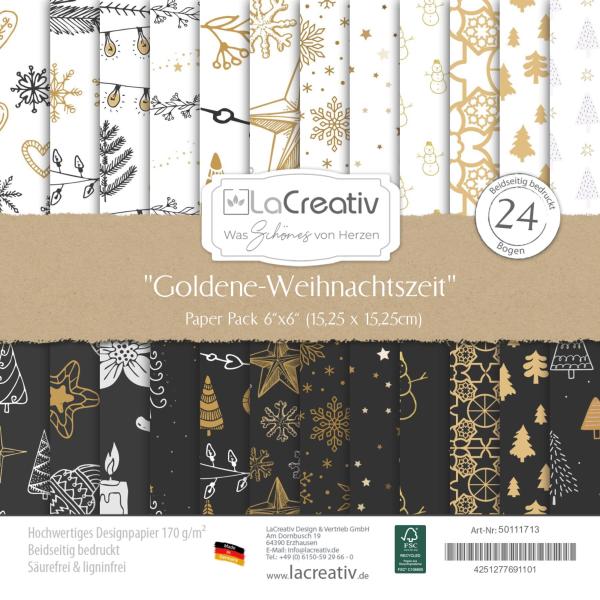 LaCreativ - Designpapier "Goldene Weihnachtszeit" Paper Pack 6x6" - 24 Bogen