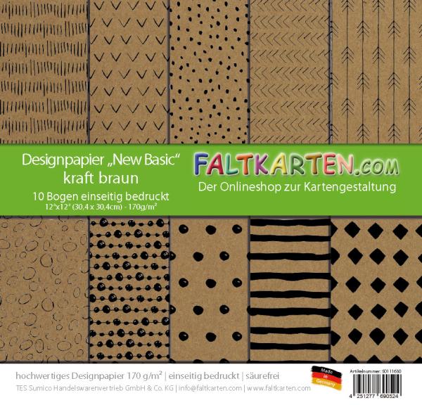 Designpapier 12"x12" 170gr "New Basic - kraft braun" 10 Bogen