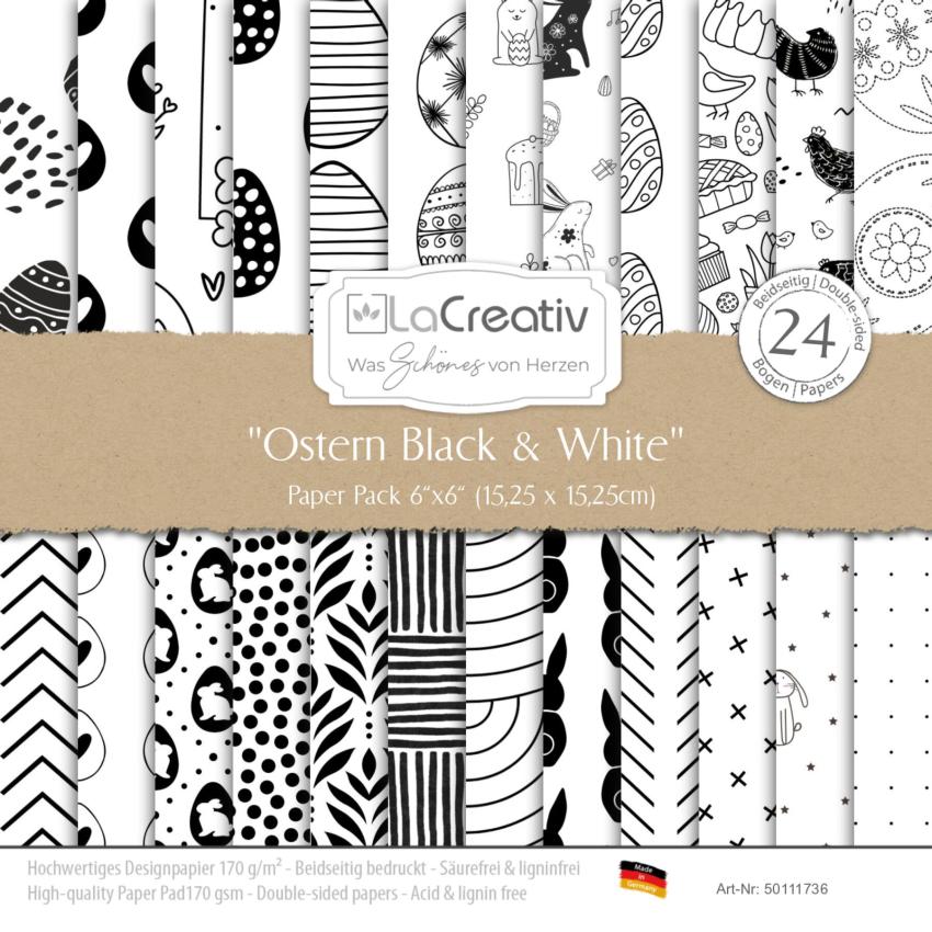 LaCreativ - Designpapier "Ostern Black & White" Paper Pack 6x6" - 24 Bogen