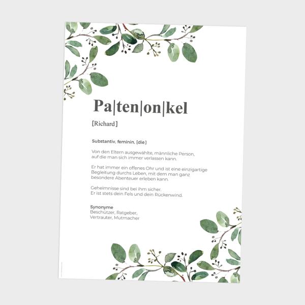 Definitionsposter "Patenonkel 2" | Geschenkidee | Personalisiert  | individuelles Bild | Wörterbuch