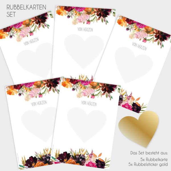 Rubbelkarten-Bundle DIN A6 "Autumn Florals" | Rubbellose | Postkarten | Gutscheine | Glückslos