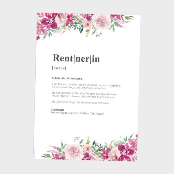 Definitionsposter "Rentnerin 2" | Geschenkidee | Personalisiert  | individuelles Bild | Wörterbuch