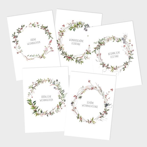 Weihnachtskarten-Bundle DIN A6 "WinterBerries Kränze"  | Grußkarten-Set | Postkarten