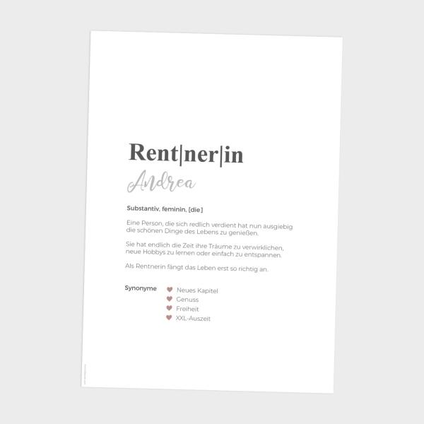 Definitionsposter "Rentnerin 1" | Geschenkidee | Personalisiert  | individuelles Bild | Wörterbuch