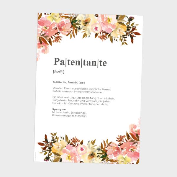 Definitionsposter "Patentante 2" | Geschenkidee | Personalisiert  | individuelles Bild | Wörterbuch