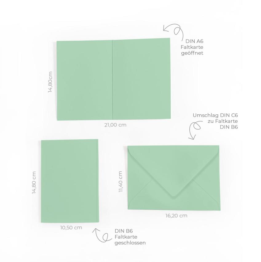 Faltkarte DIN A6 mit Briefumschlag DIN C6 in pastell grün