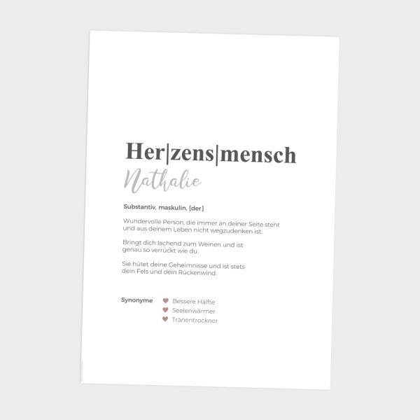 Definitionsposter "Herzensmensch 1" | Geschenkidee | Personalisiert  | individuelles Bild | Wörterbuch