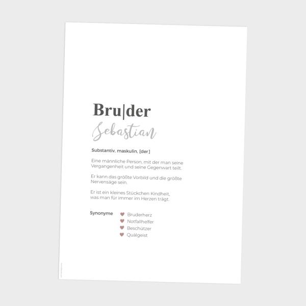 Definitionsposter "Bruder 1" | Geschenkidee | Personalisiert  | individuelles Bild | Wörterbuch