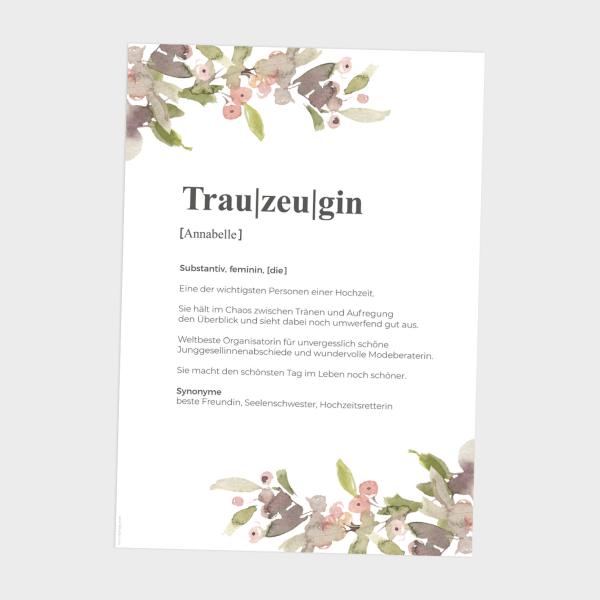 Definitionsposter "Trauzeugin 2" | Geschenkidee | Personalisiert  | individuelles Bild | Wörterbuch