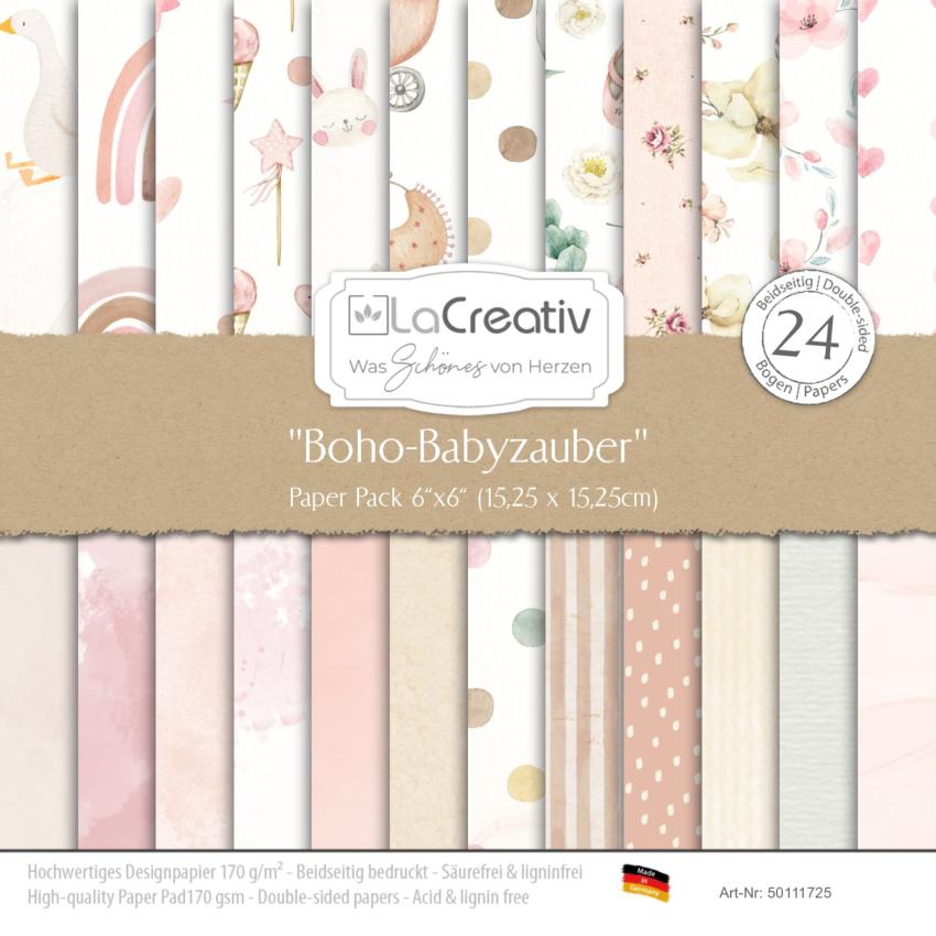 LaCreativ - Designpapier "Boho-Babyzauber" Paper Pack 6x6" - 24 Bogen