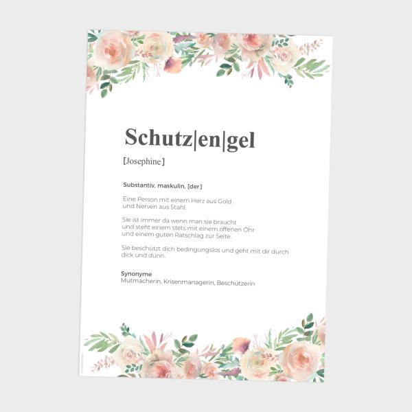 Definitionsposter "Schutzengel 2" | Geschenkidee | Personalisiert  | individuelles Bild | Wörterbuch